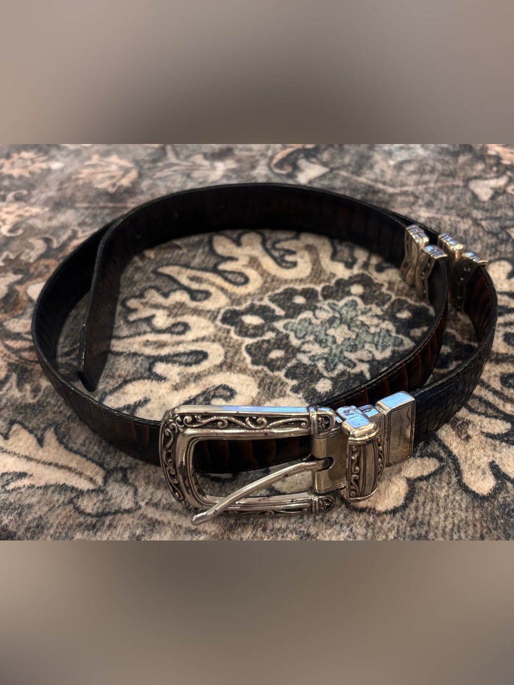 Brighton Reversible Croc-Embossed Leather Belt XL 36” Silver Swivel Buckle